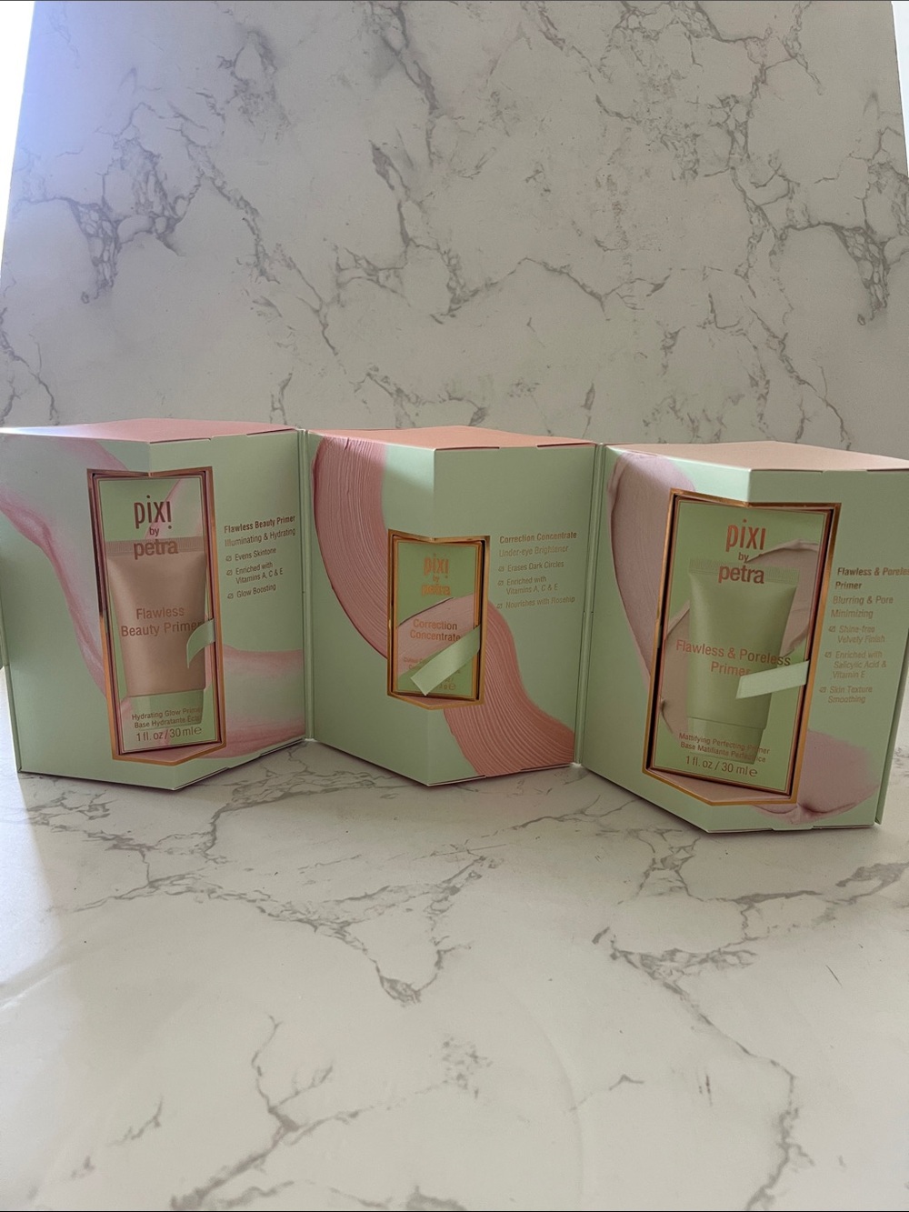 Pixi by Petra pro prep trio Mint and Rose Gold Accent Primer Packaging Trio